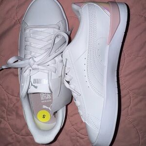 Puma Women's White Sneakers with Pink Heel Accent